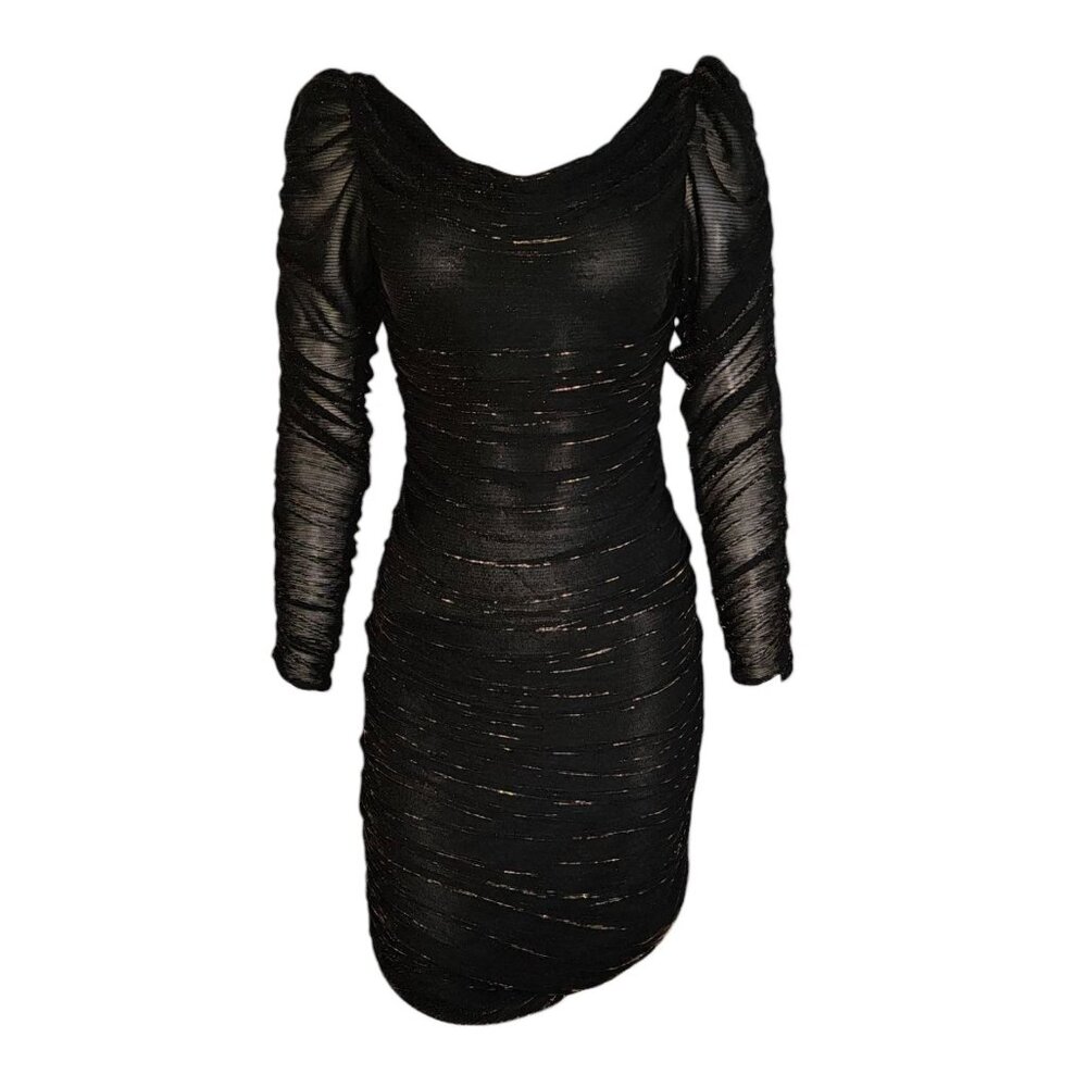 New Leaf By Samir Metallic Black Gold Copper Bodycon Sexy Prom Formal Dress